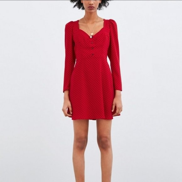 zara red and black dress